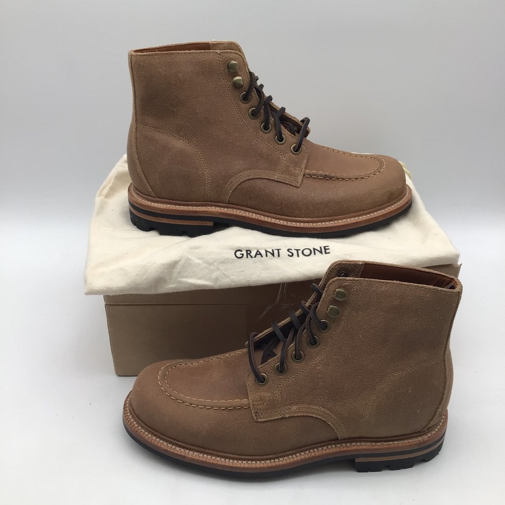 Grant Stone Brass Boot Waxed Natural Leather Lug Sole Mens Size 6.5 E GS0058 NEW